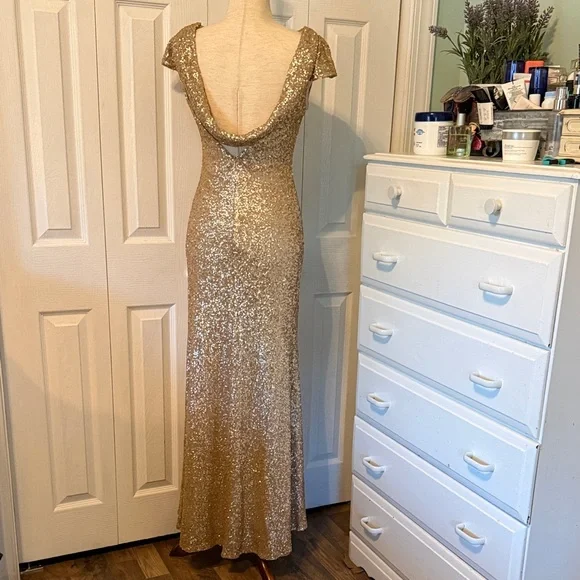 SORELLA VITA Gold Sequin Cap-Sleeve Maxi Gown Sz 10 - Picture 7 of 10